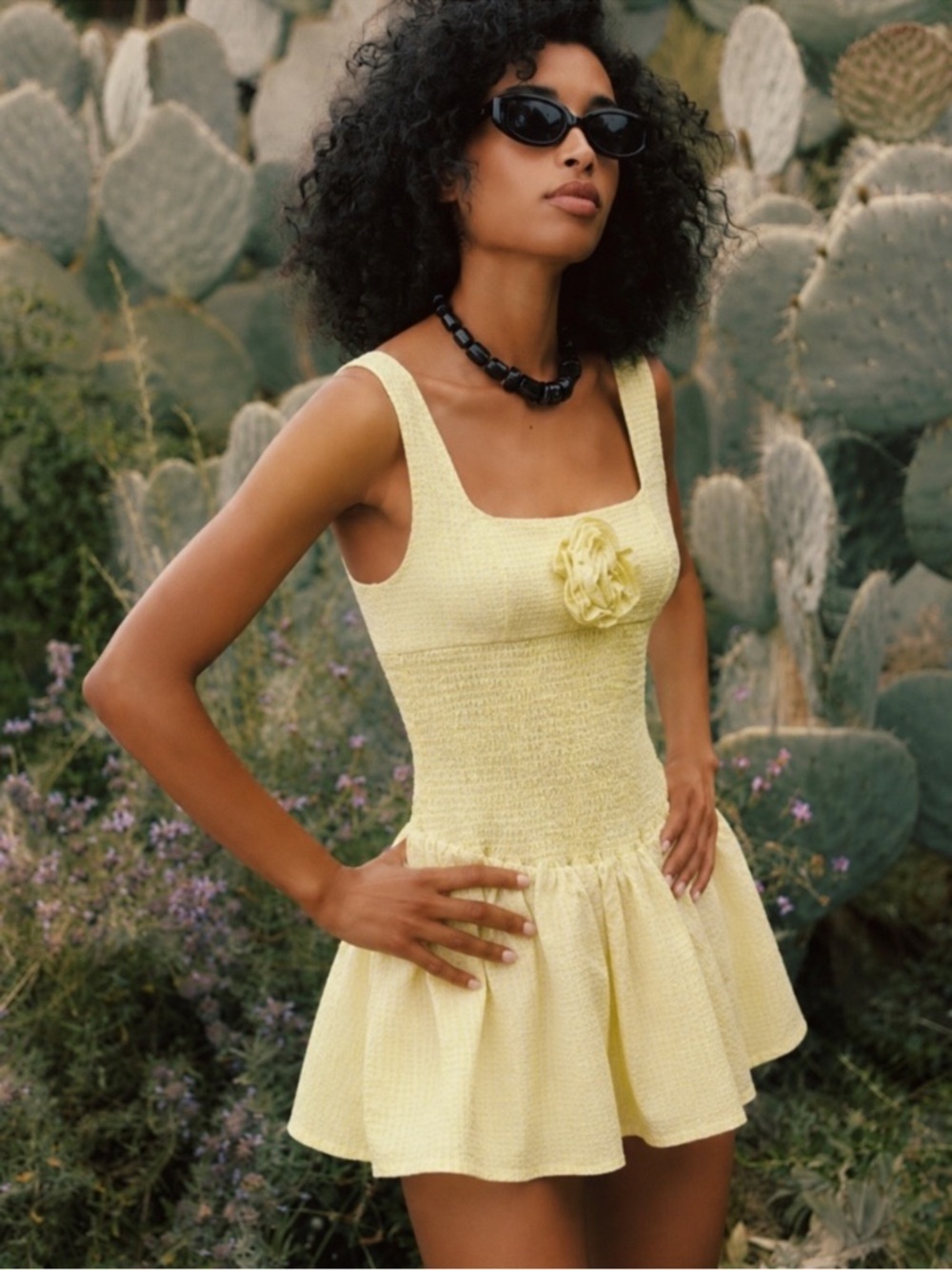 NEW Anthropologie Maeve Smocked Rosette Drop-Waist Mini Dress Womens Size L